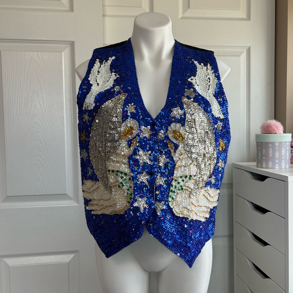 Savvy Vintage Sequin Angel and Dove Vest